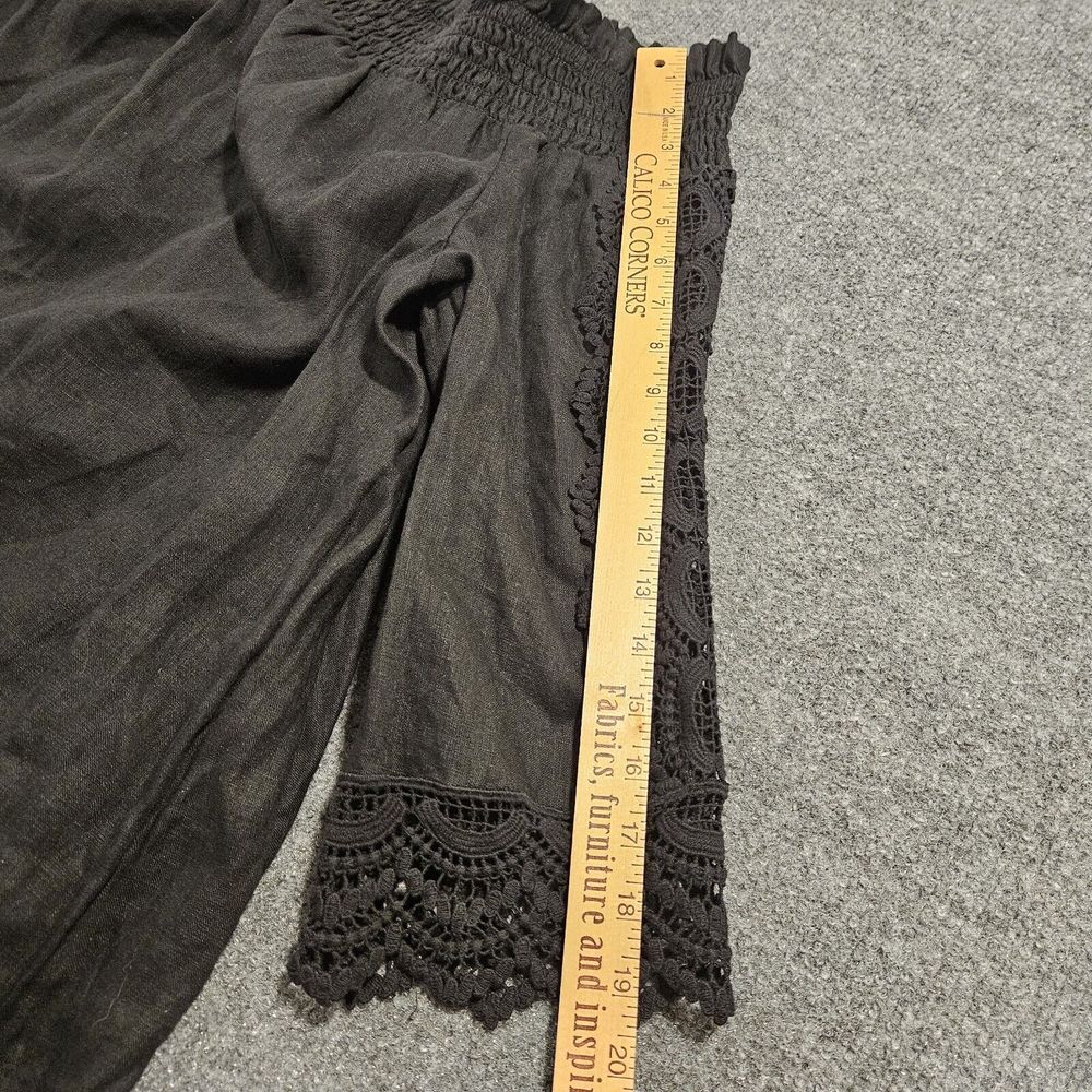 Chicos Linen Off The Shoulder Cutwork Blouse Smocked Neckline Black Size 14 - Picture 8 of 8
